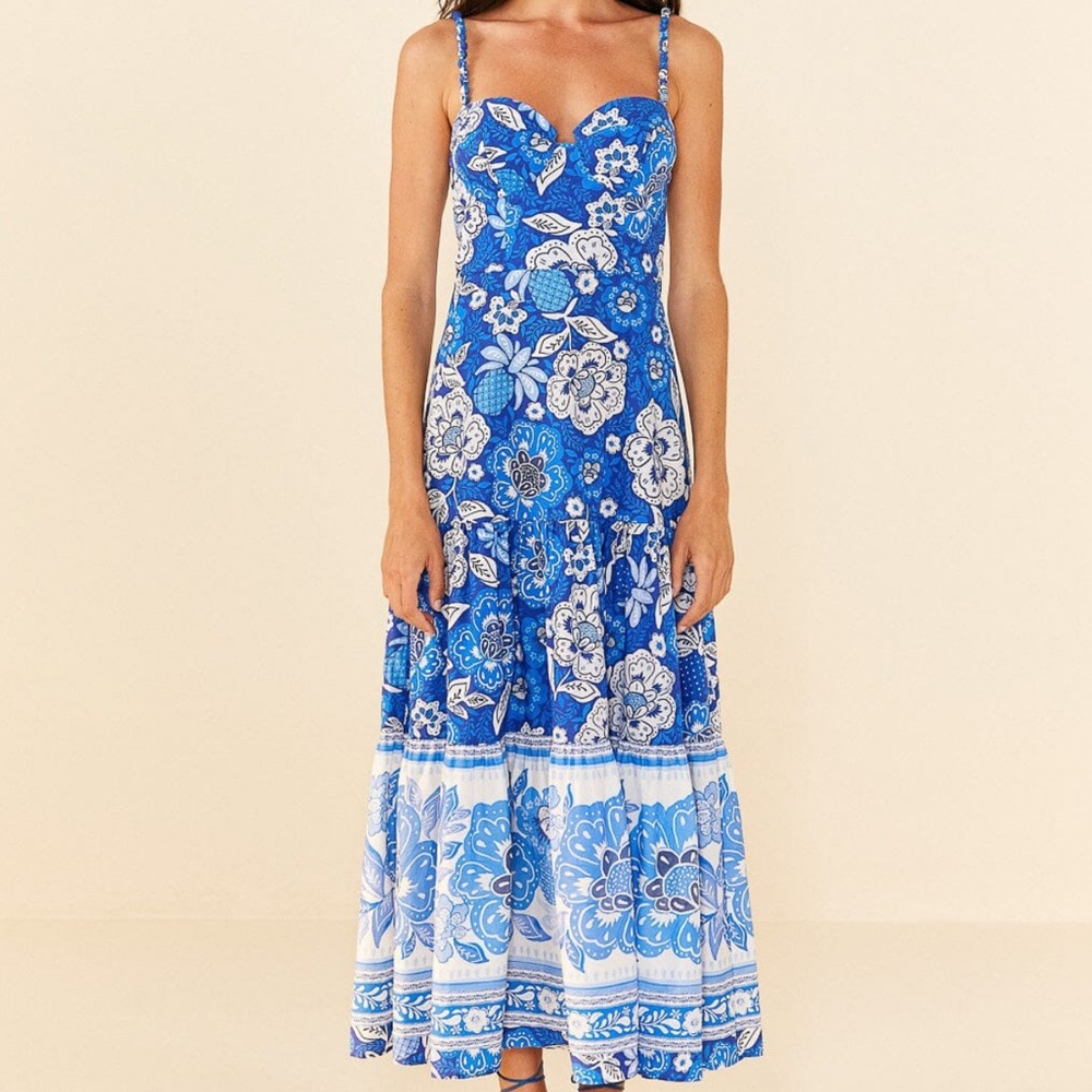 FARM RIO Blue full of flowers Organic Cotton Midi Dress